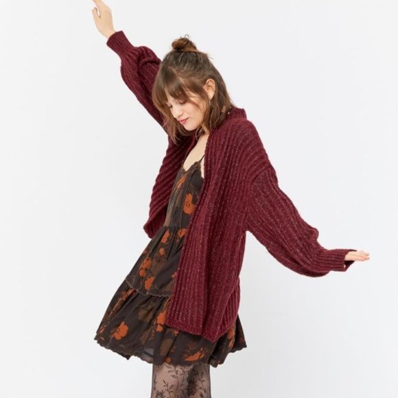 UO Ava Maroon Open Front Cardigan - Picture 3 of 3